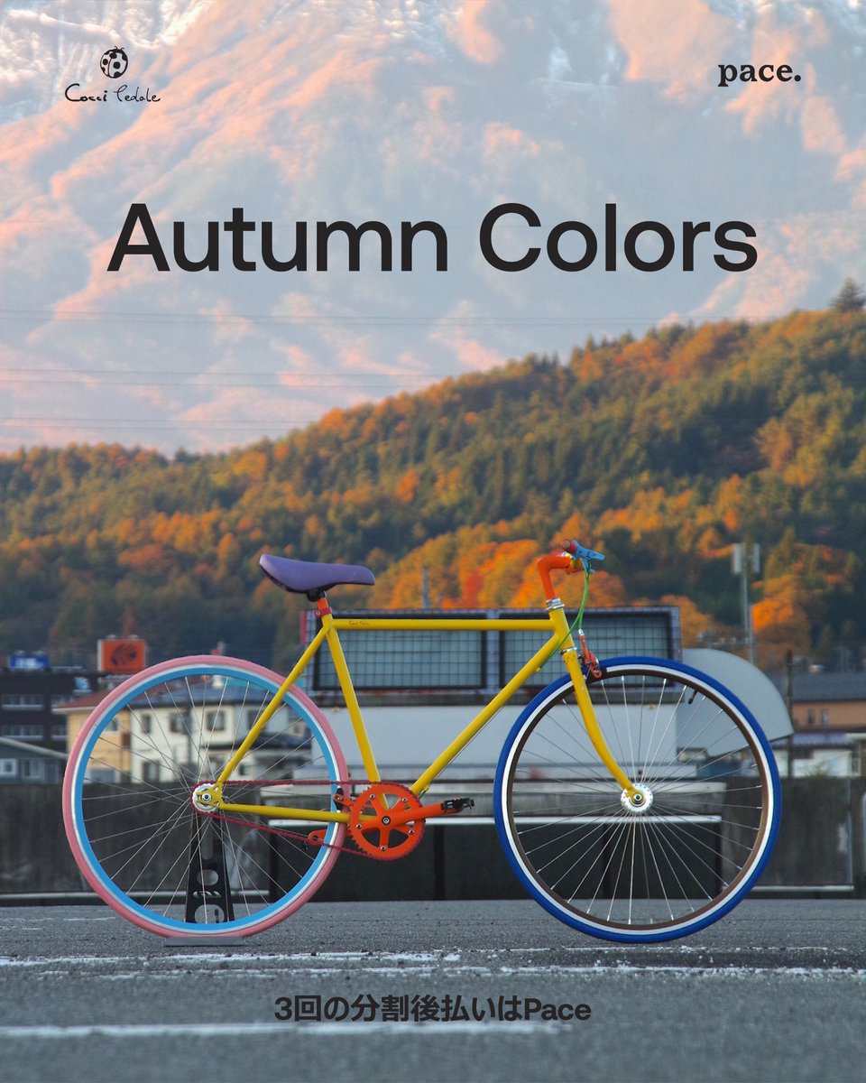 PaceJapan's tweet photo. Pace 3回分割払いが Cocci Pedale様にて導入されました！🚲
好きなカラーでカスタマイズした自転車で、秋の紅葉シーズンをさらに楽しく🍁
#サイクリング #オリジナル自転車 #CocciPedale
https://t.co/cdPyHUGrbC https://t.co/zNE5yZfdfK