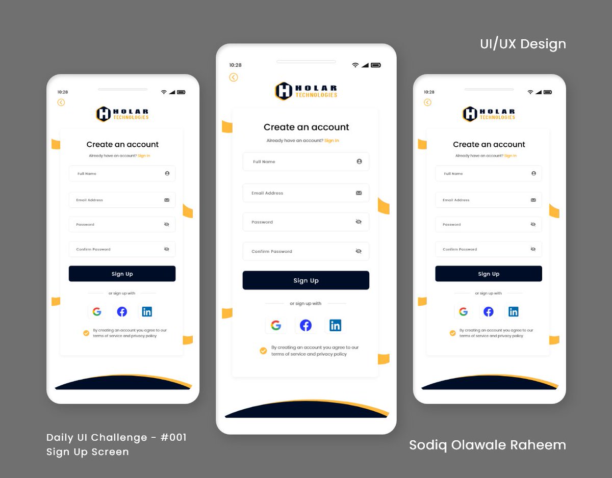 HOLA_WEALTH's tweet photo. Day 001/100 of #DailyUI challenge - Create a signup page, modal, form, or app screen related to signing up for something.

Your comments and reviews are always appreciated.

#DailyUI #UIUXDesigner #uidesign #uiux #productdesign #uiux @HOLAR_TECH https://t.co/DD8Sci941w