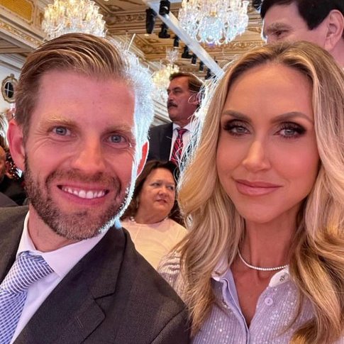 Leo_Puglisi6's tweet image. is that gina rinehart at trump's 2024 campaign launch? or does she just have a twin separated at birth? 

(first photo from eric trump's ig, second from rinehart's wikipedia page)