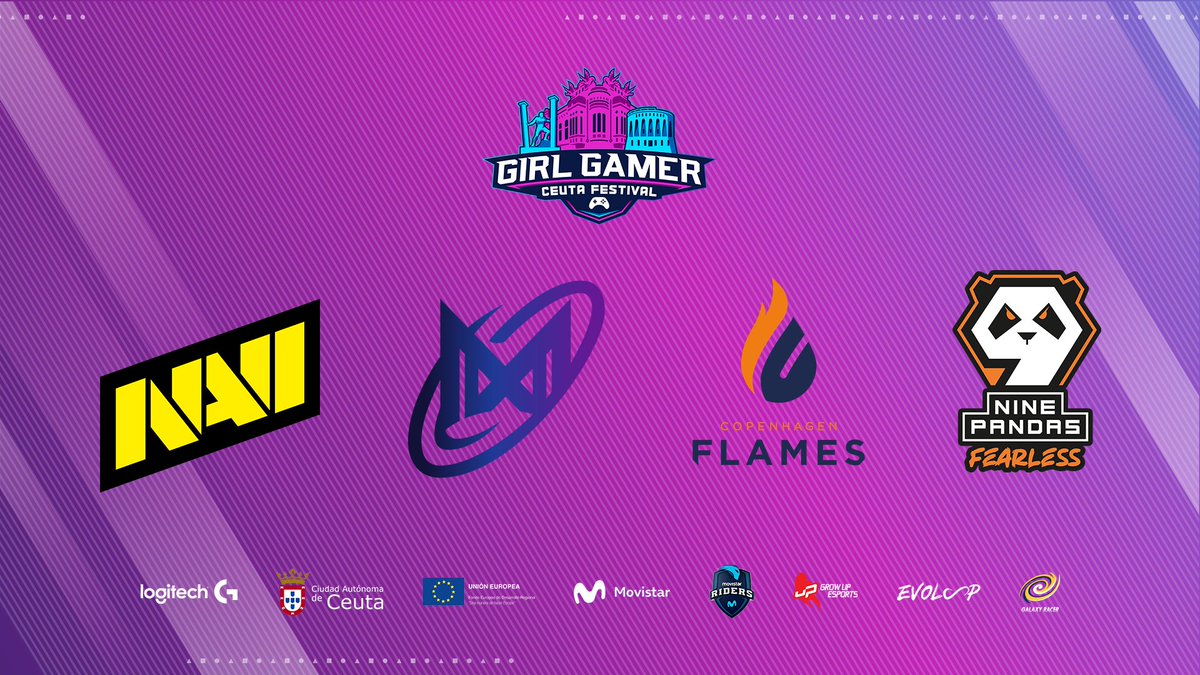 girlgamer's tweet photo. GIRLGAMER Ceuta Festival 🇪🇸 is almost here!

Remember the four teams that will play at the Auditorio del Revellín for a spot in the CS:GO GIRLGAMER World Finals 🌟

@natusvincere
@NigmaGalaxy
@CPHFlames 
@9pesports 

#girlgamer #girlgamerceuta #girlgamerfest #SomosMovistarRiders https://t.co/YRainjHMbt