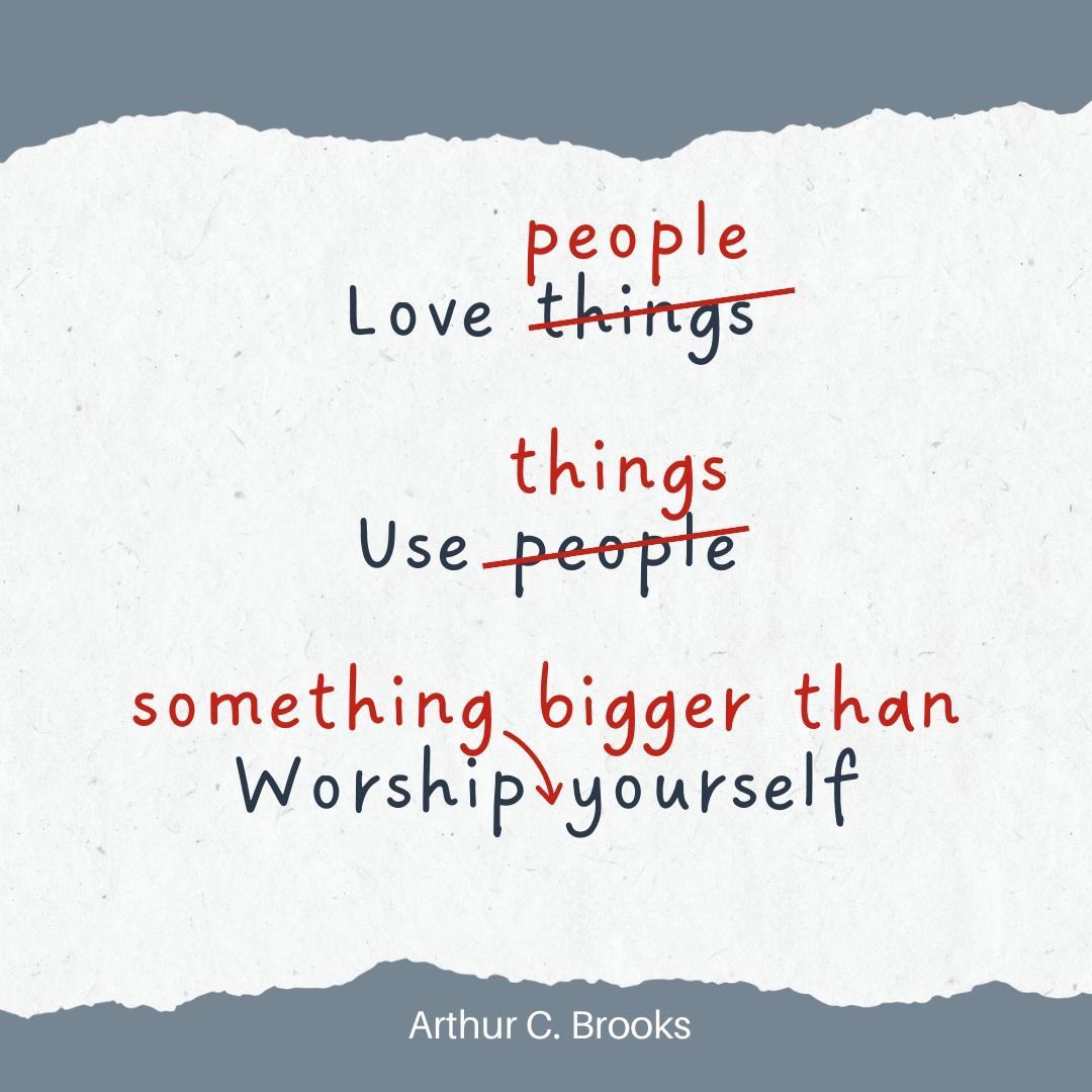 Dr. Hazel Harrison (@thinkavellana) on Twitter photo "Our instincts often steer us to love things and use people. We need to do the opposite." - <a href="/arthurbrooks/">Dr. Arthur Brooks</a>
Instead, let's work to this formula for happiness - "Our instincts often steer us to love things and use people. We need to do the opposite." - <a href="/arthurbrooks/">Dr. Arthur Brooks</a>
Instead, let's work to this formula for happiness -