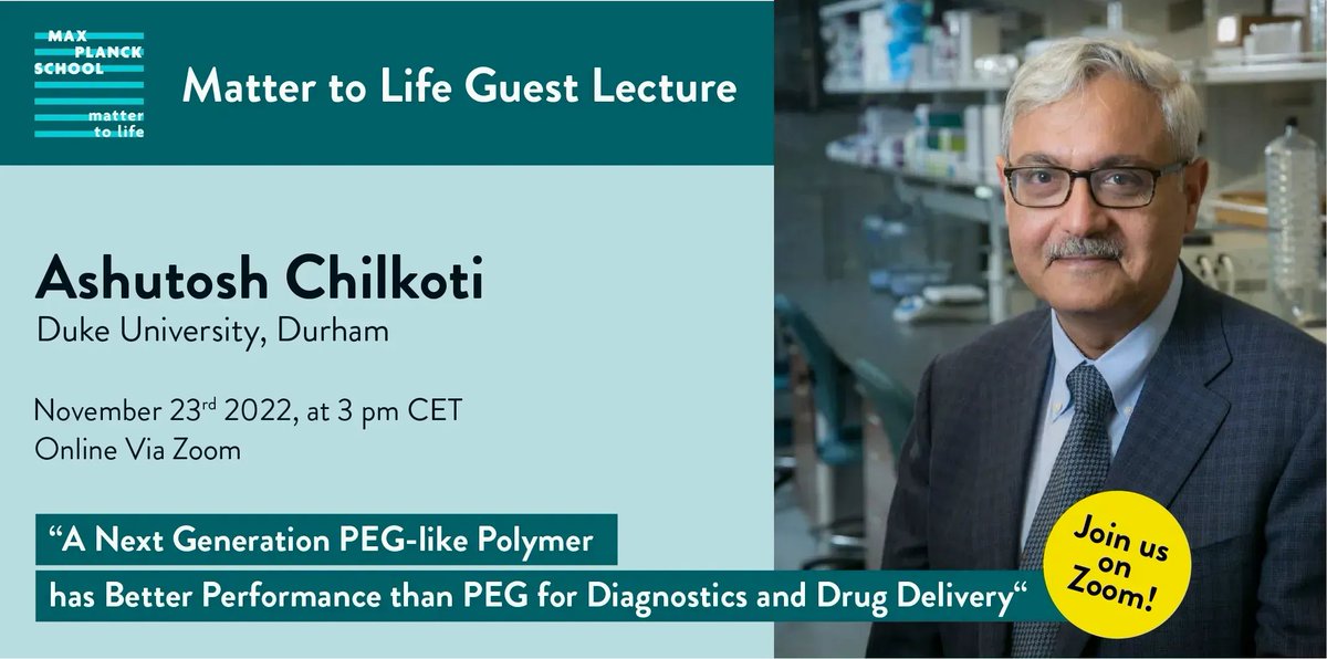 We are happy to welcome Ashutosh Chilkoti from Duke University, Durham for an exciting lecture about his latest research! Join his talk on November 23rd at 3 pm on Zoom. Register now 👉 bit.ly/3A2iyrb! Curious about his work? Visit his website at chilkotilab.pratt.duke.edu