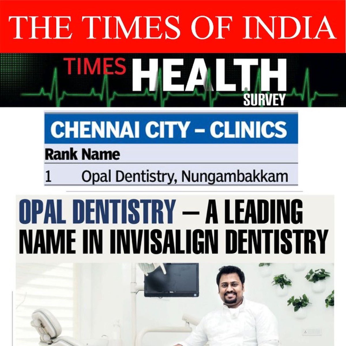 opaldentistry's tweet photo. @timesofindia  Times health survey Rank No.1 @opaldentistry Best dental clinic . Thank you for all your love &amp; support https://t.co/1SEZ0Wgvxs
