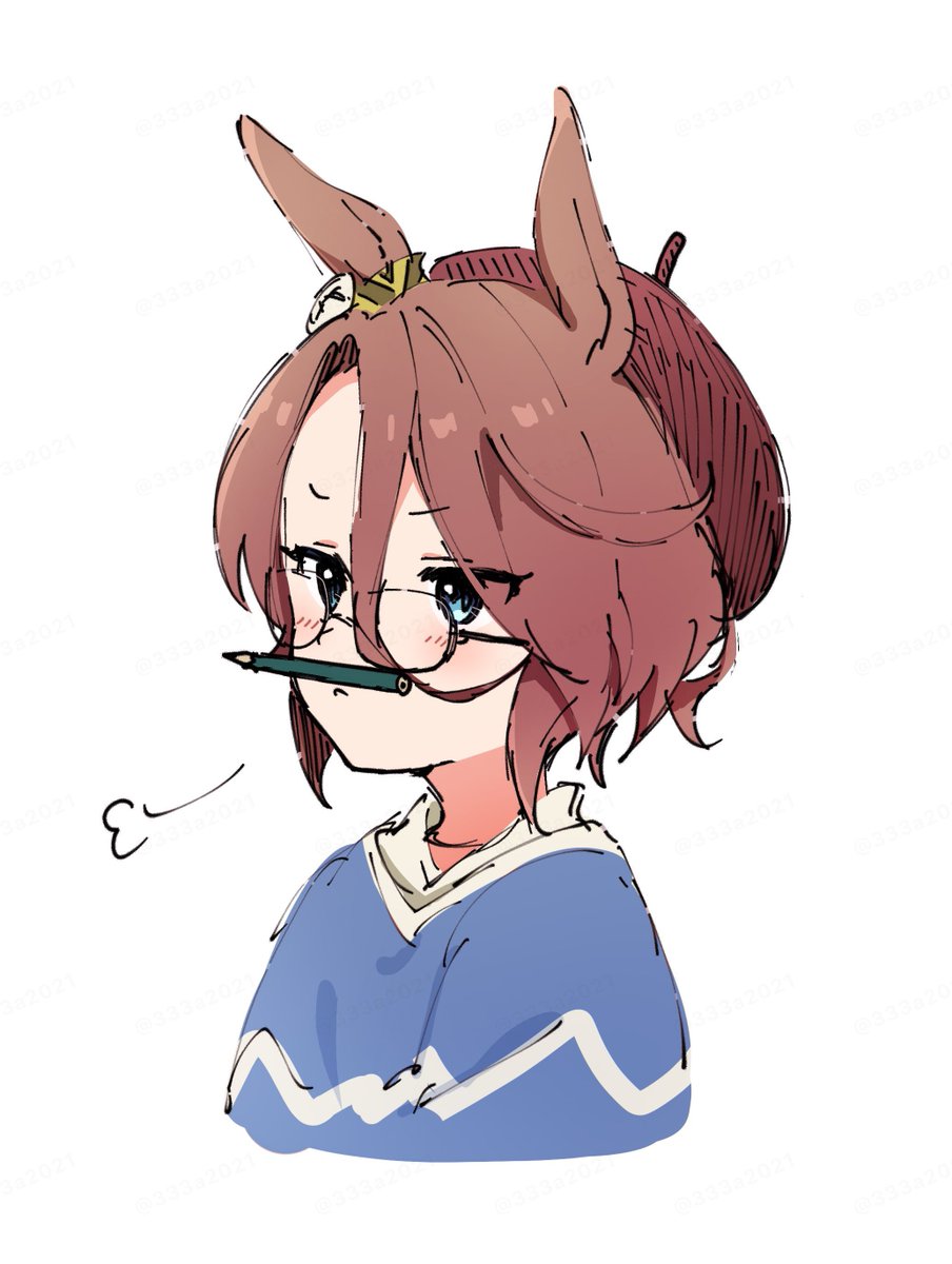 narita taishin (umamusume) animal ears 1girl solo horse ears brown hair glasses white background  illustration images