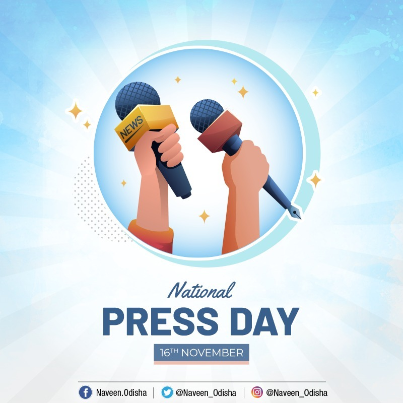Naveen_Odisha's tweet photo. Warm greetings to journalists and media persons on #NationalPressDay. A vigilant and free press is the keystone of an informed society and vibrant democracy. Let us pledge to make the fourth pillar free, fair and independent to speak the truth &amp; disseminate unbiased information. https://t.co/TPrLjApw41