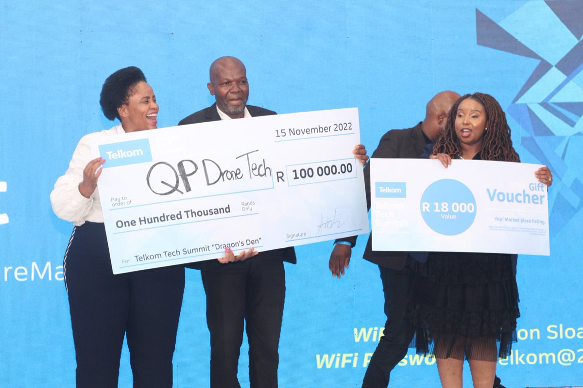 CultivationP's tweet photo. QP Drone Tech win R100 K provided by Dragons' Den towards their business
Dragons’ Den gives entrepreneurs an opportunity to pitch in front of a judging panel to win.
@TelkomZA @CultivationP #GlobalEntreprenuershipWeek #TTS22 https://t.co/3g8ES396ek