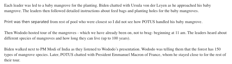pwidakuswara's tweet image. Fantastic color from pooler @katierogers on how @POTUS and #G20 leaders handled their baby mangroves in Bali, in planting event hosted by @jokowi.
#G20Indonesia