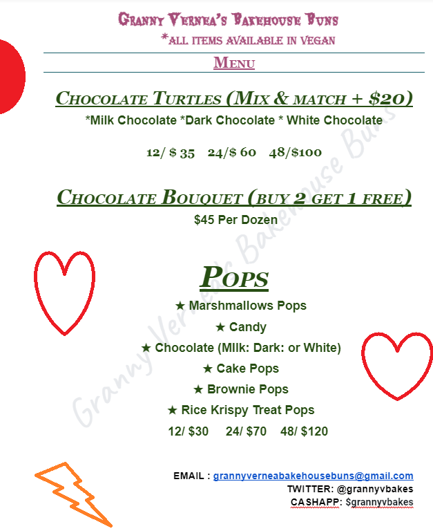 GrannyVBakes's tweet photo. Please place your orders today - 
Menus below! 
#Food #TrendingNow #Trending #TrendingTopics #vegan #veganlife #bakery #sweets #GiftsForAll #Cookies #brownies #forsale #HolidaysAreComing #selflove #sweet #HolidayShopping #chef #smallbusinessowner https://t.co/3nnM9XL0v0