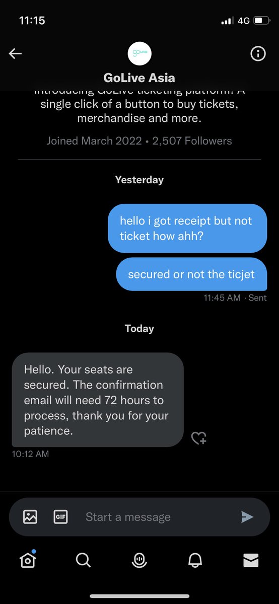 jenn1elvr's tweet photo. @wholesmurfff this the same case like me yest called golive n they asked to wait for 72 hrs for the tickets.. https://t.co/oAgbaVFUvs