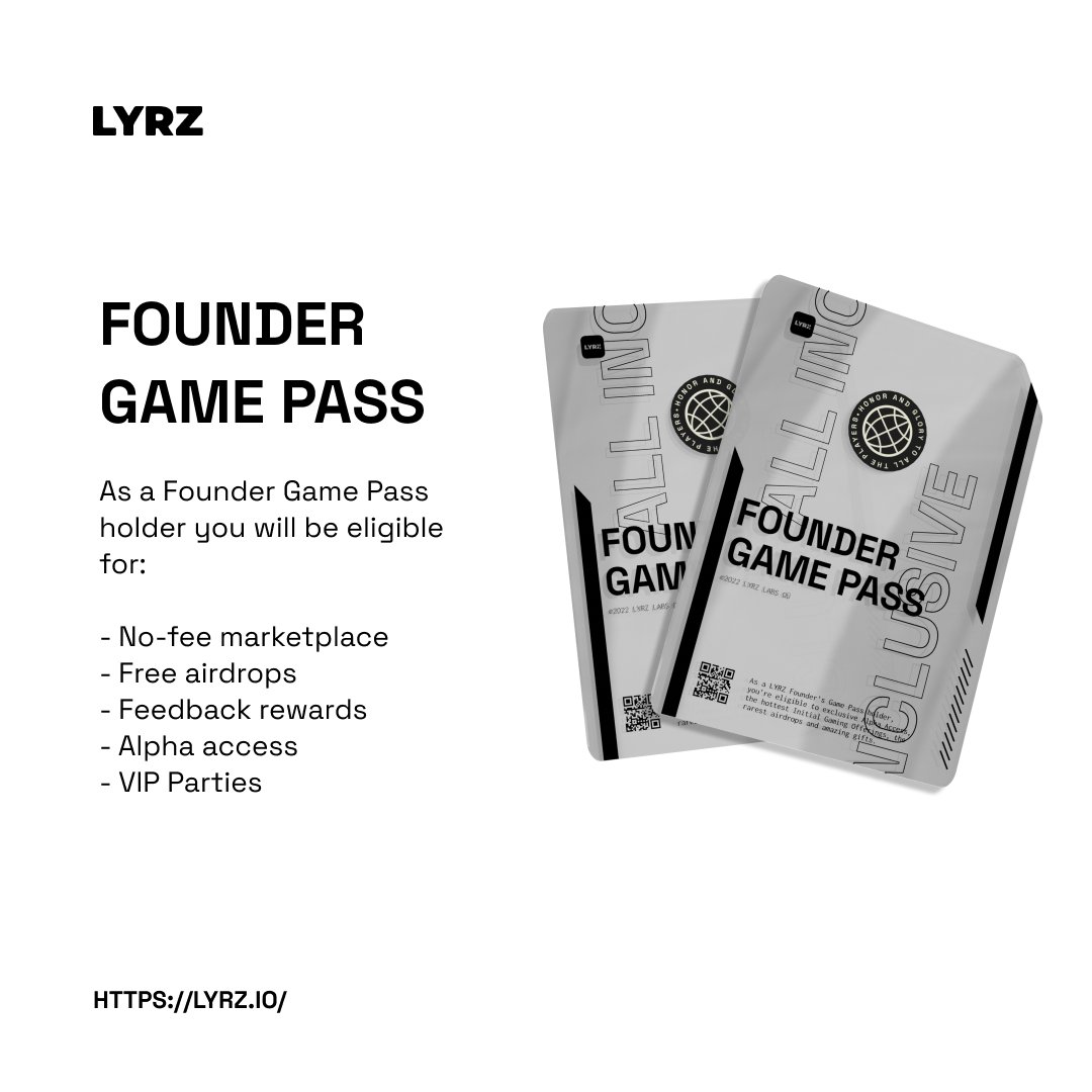 Interact_labs's tweet photo. We excited to share the upcoming Founder
Game Pass!
JOIN THE WHITELIST ON DISCORD.
https://t.co/VJ1VyXcAyq
#LYRZ
#PlayTradeCreate
#discovernftgames
#blockchaintechnology
#blockchaingames #blockchaingame
#godsunchained #ethereum #immutablex #immutable
#nftgames #nftgame #nft https://t.co/CiYgFr4XTT