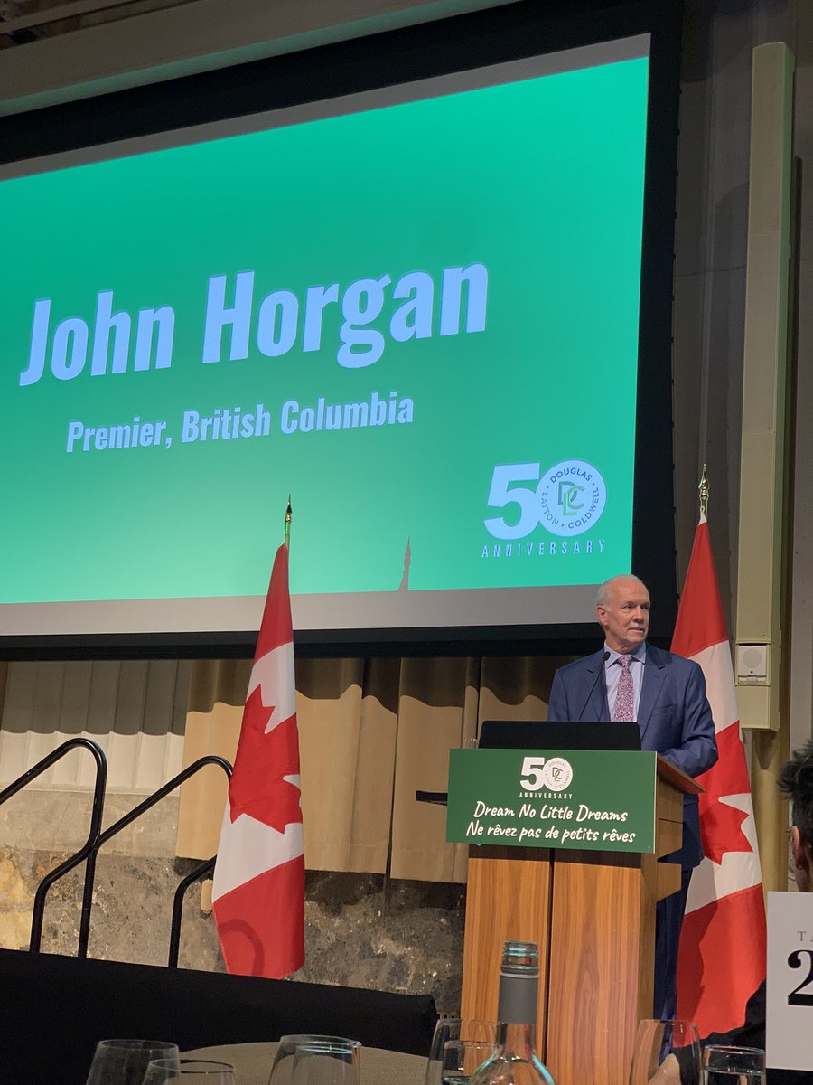 Had the privilege of attending the @DCLFoundation 50th Anniversary dinner tonight. Was a little awestruck hearing the keynote by @jjhorgan. He continues to make me so proud to be from #BC 🏔 Inspiring night.