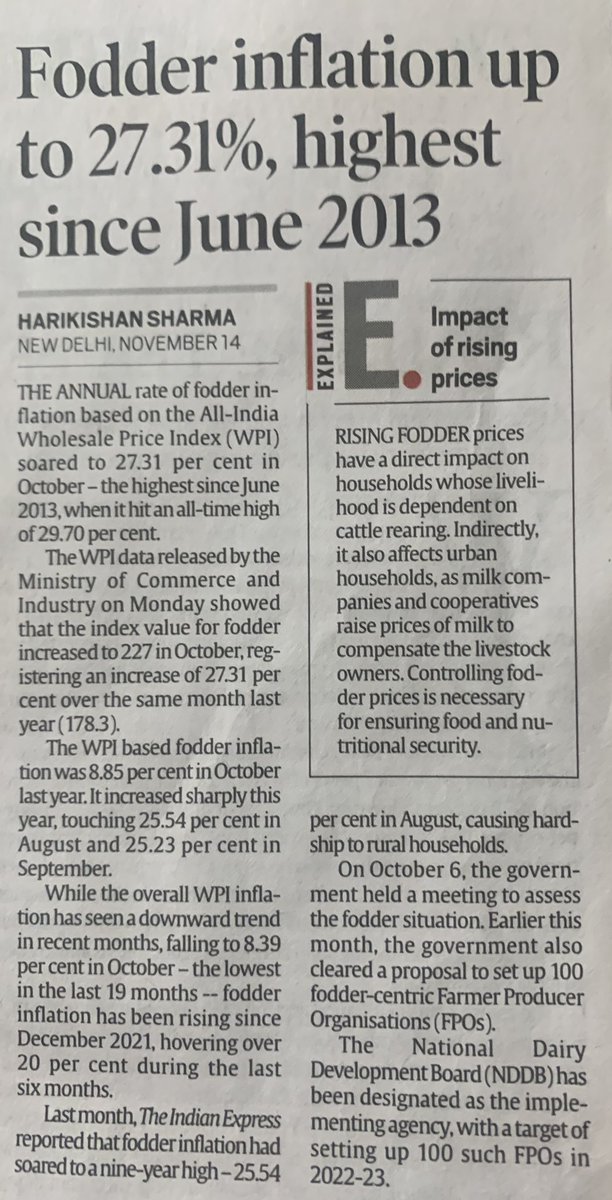 Though India’s retail inflation eases due to slower rise in food prices, fodder price increase is the highest in decade. 🇮🇳 to create 100 FPO. Opportunities for 🇳🇱 organisation to share knowledge on animal feed <a href="/mooijagro/">Mooij Agro BV</a> <a href="/De_Heus_Voeders/">De Heus Voeders</a> <a href="/AgroBericht/">AgroberichtenBuitenland</a> <a href="/Larivegroup/">Larive International</a> <a href="/vossenaar/">Frederik Vossenaar</a>