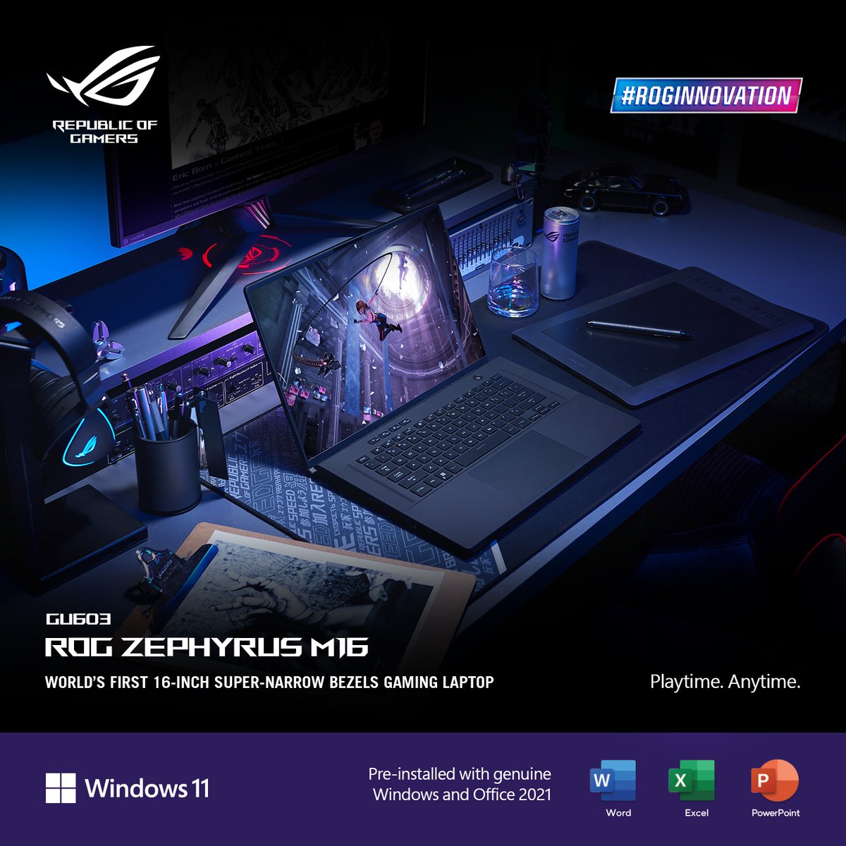 ASUS_ROG_ID's tweet image. Laptop ini dilengkapi dengan 94% Screen-to-Body yang bisa bikin kamu liat layar lebih mantap. Kamu jadi bisa menaklukkan musuh lebih jago lagi dengan pandangan yang lebih clear dengan bezel yang semakin tipis. ⁠
⁠
Zephyrus M16 2022 is ready to be your weapon!
⁠
#ROGZephyrusM16