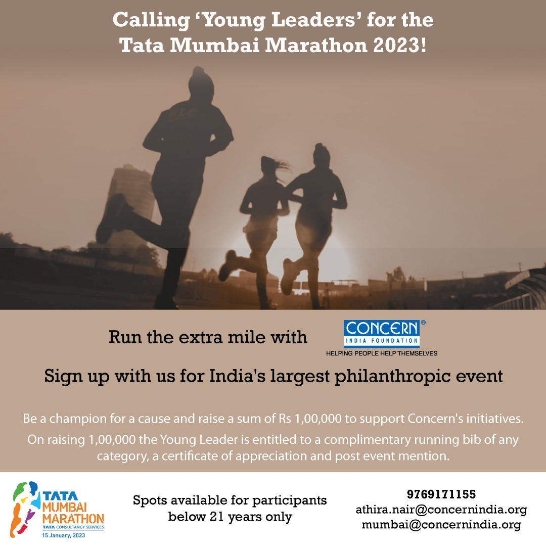 ConcernIndia_'s tweet image. The time has arrived for all Young Leaders who are excited about participating in #TataMumbaiMarathon2023.Register with @ConcernIndia_   to receive a #charitybib and also raise funds to support our initiatives.
 #concernindiafoundation #tatamumbaimarathon #mumbai #raisefunds