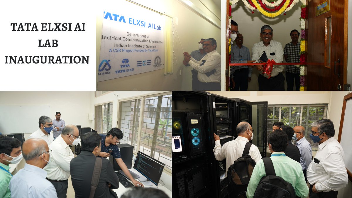 EecsIisc's tweet image. 𝐀 𝐧𝐞𝐰 𝐌𝐓𝐞𝐜𝐡 𝐀𝐈 𝐋𝐚𝐛!
The TATA ELXSI AI Lab was inaugurated by Mr Manoj Raghavan (CEO &amp;amp; MD) and Mr Atul Kulkarni (CTO), Tata Elxsi [tataelxsi.com] on 10th November in the Department of Electrical Communication Engineering. (1/2)