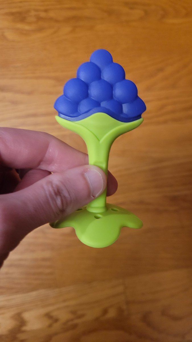 kidlit_writer's tweet photo. Help me answer a ridiculous marital disagreement. 😂 Is this baby teething toy a blackberry or a bunch of grapes? https://t.co/naPONcgZa0