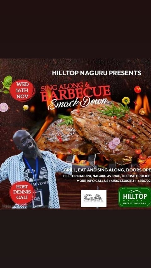 BBQsmackdownug's tweet photo. TONIGHT - Sing Along &amp; Barbecue smackdown @HilltopNaguru  Hosted by Gali Dennis and Guest DJ Counsel Apo Music, Networking and enjoying BBQ. Door opening 6:00pm deliveries starting at 12:00pm.
#bbqsmackdownug https://t.co/rJK1ZUbAKA