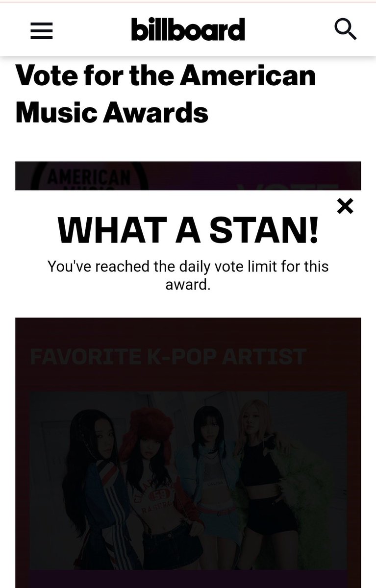 RESET TIME FOR <a href="/AMAs/">American Music Awards</a> BLINKS!

→ Public Twitter Account: (22 tweets) 
→ Web: billboard.com/amasvote (22)
→ Discord: discord.gg/AMAs (22 votes)

I’m voting for BLACKPINK (<a href="/BLACKPINK/">BLACKPINKOFFICIAL</a>) for Favorite K-Pop Artist at the #AMAs