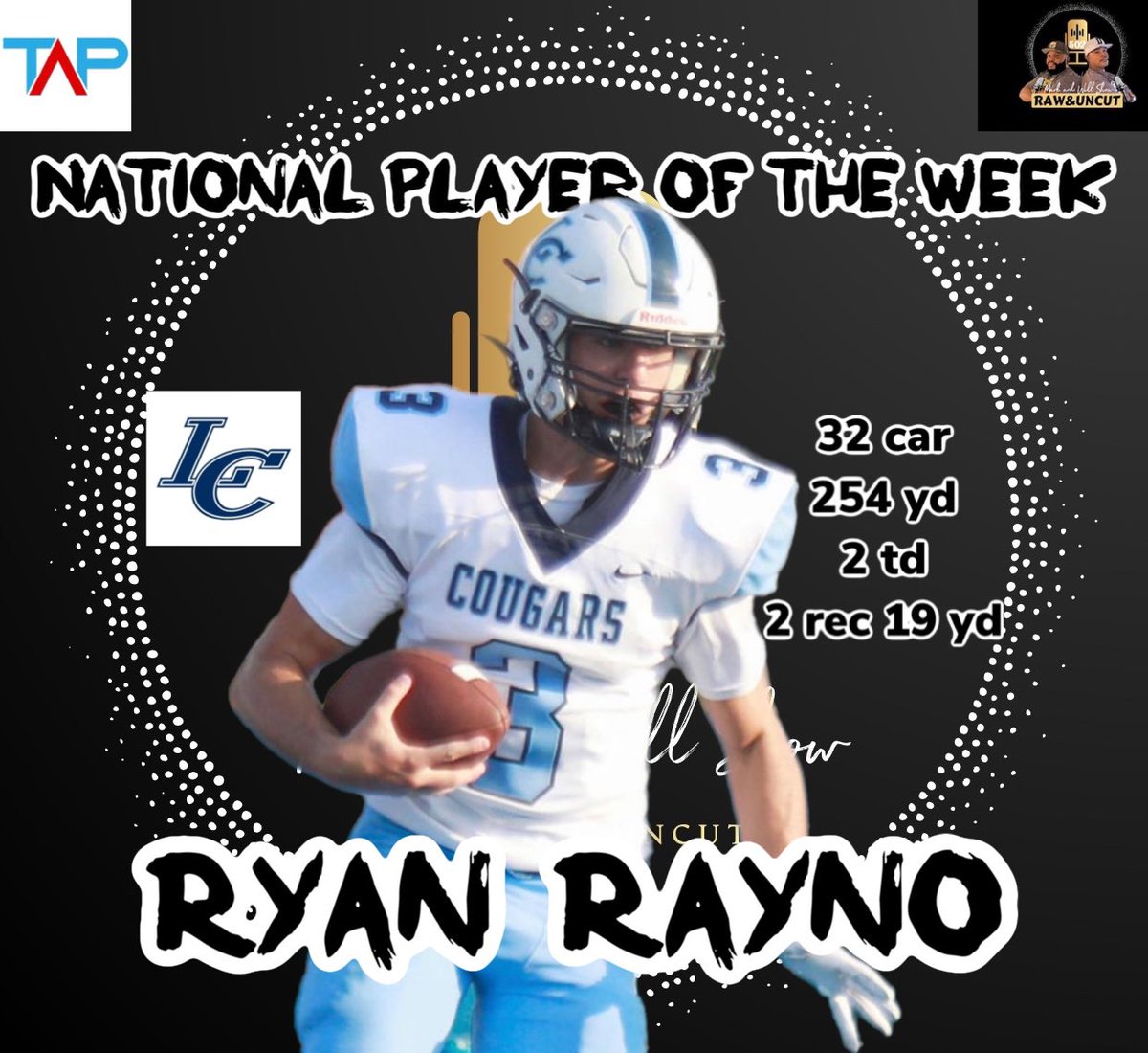 54SportsNetwork's tweet photo. The people has spoken…. Thanks for voting …..Congratulations to our National Player of the Week sponsored by @TAProfileAPP …… Ryan Rayno @RyanRayno3 … ⭐️⭐️⭐️⭐️⭐️ @LC_Cougars https://t.co/YhW5LEhaDo