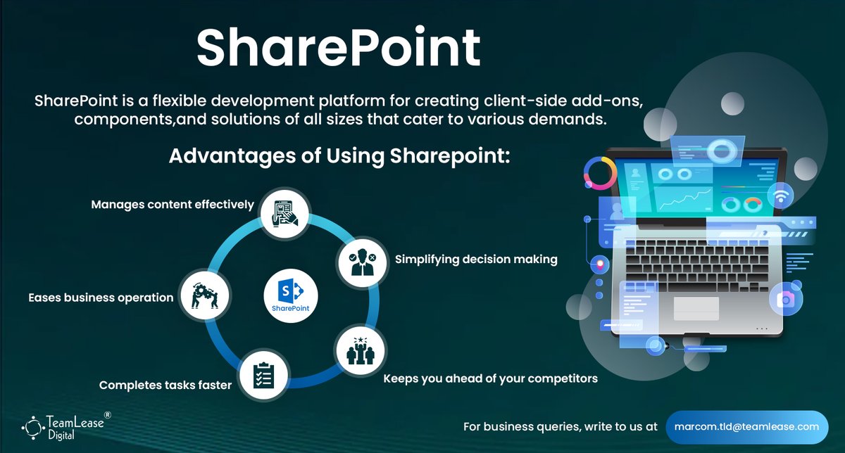 TeamLeaseDGT's tweet image. Avail @TeamLeaseDGT's Sharepoint development for custom-tailored applications and robust business process automation.
Write your requirements to us at marcom.tld@teamlease.com.
#sharepoint #sharepointdeveloper #sharepointdevelopers #sharepointadministration #digitalsolutions