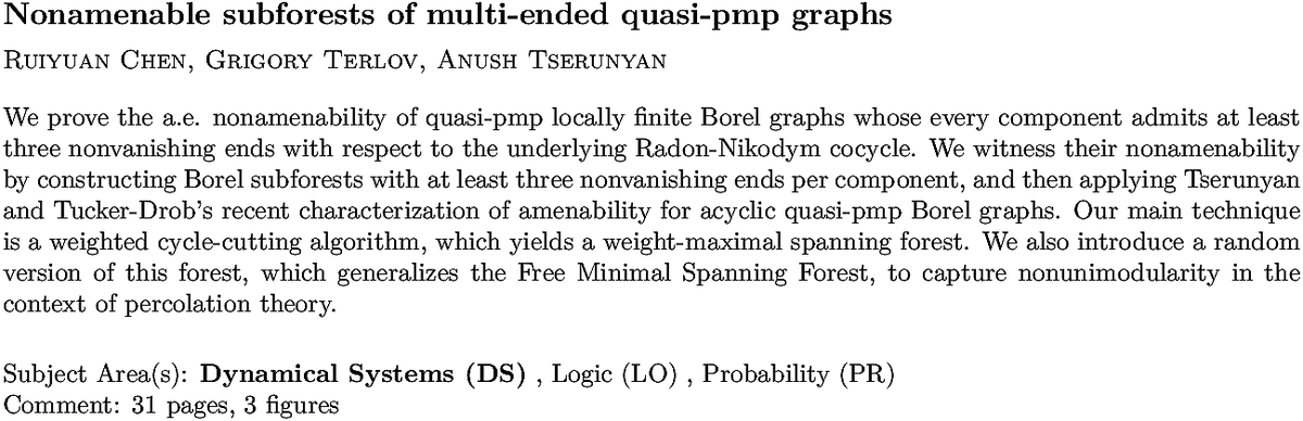 arxiv.org/abs/2211.07908…
R Chen et. al.
Nonamenable subforests of multi-ended quasi-pmp graphs