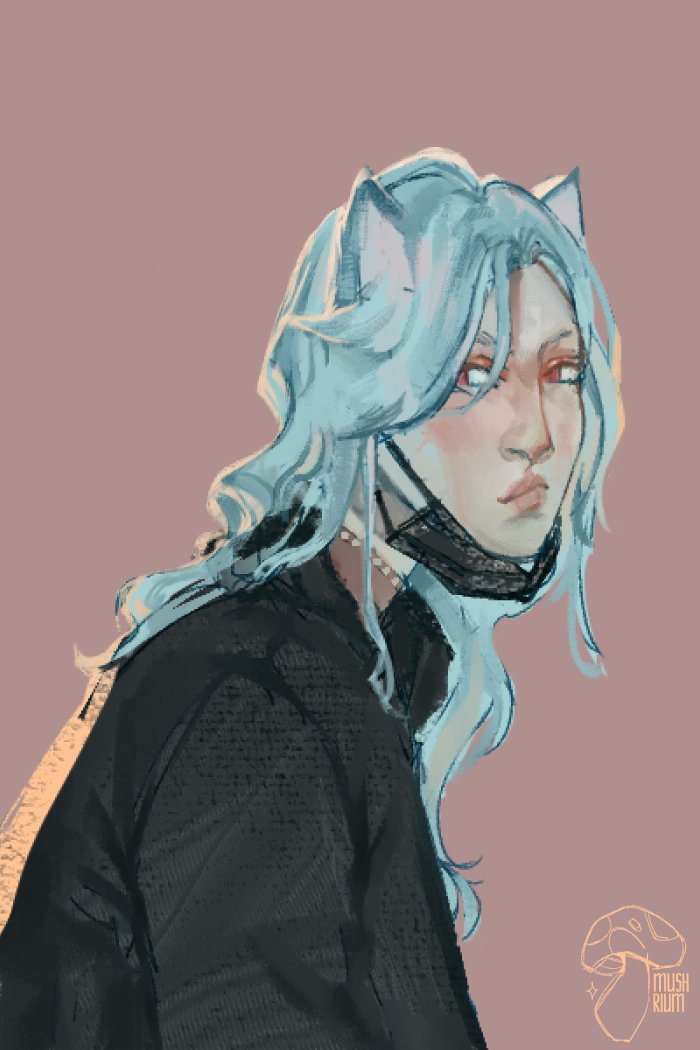 animal ears solo mask blue hair long hair 1boy mouth mask  illustration images