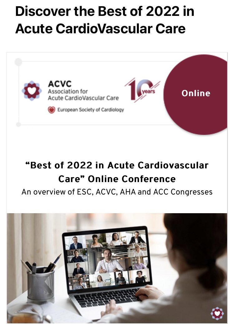 The Best of 2022 in Acute CardioVascular Care! - join our @escardio mini conference covering the highlights of our field from #AHA22, #ACVC2022, #ACC22 and #ESCCongress! Register for free to not miss this yearly highlight! - Nov24, 16:00 CET escardio.org/Sub-specialty-…