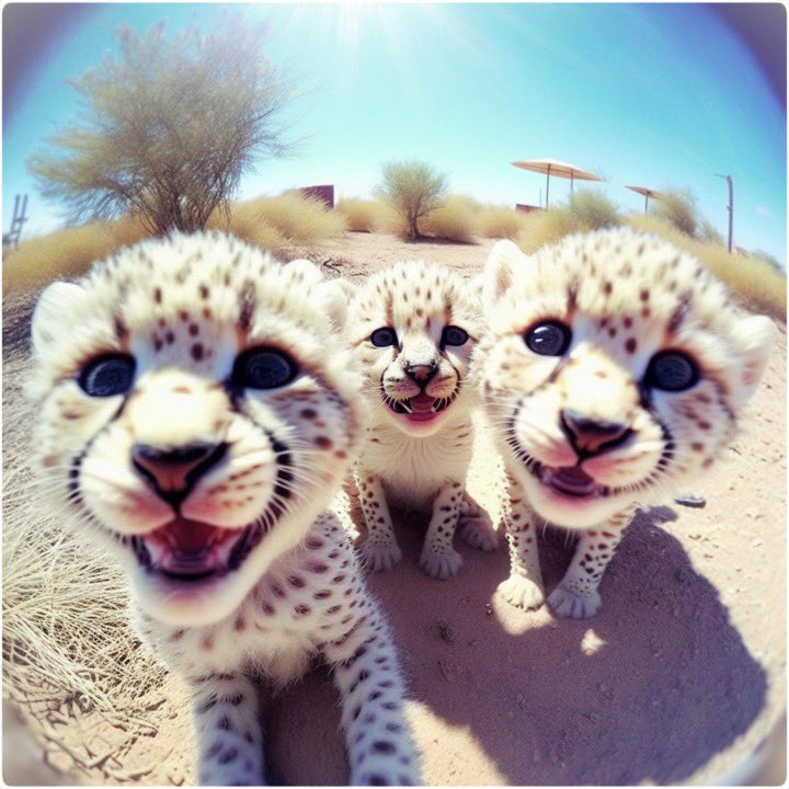 voxeloops's tweet photo. "Hello World" 😎 🌃

#cheetah
#baby
#twins 
#triplets
#fisheyecamera 
#midjourney
#version4 
#midjourneyv4 
(alpha-testing)
#aiartcommunity
#aiart https://t.co/OlMPECUbIn