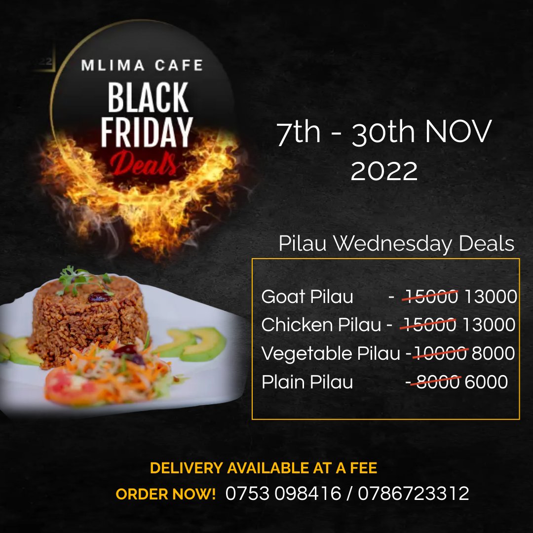 Confused about Lunch? Mlima Cafe got you.Get Pilau of either Goat or Chicken at only 13,000 UGX.Order via mlimacafeug.com or call 0753098416 / 0786723312 .