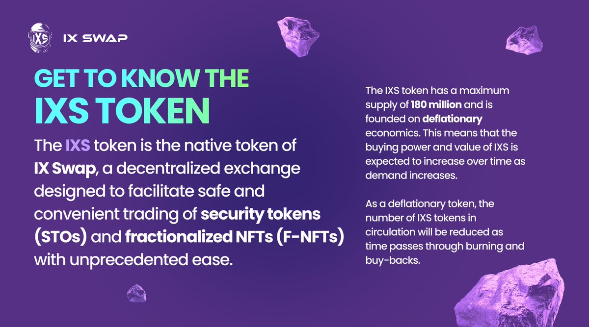 IxsFinance's tweet image. When it comes to $IXS, the main thing to remember is it&apos;s #deflationary and this is where our Solar 🌞 and Moon 🌑 Vaults come into play. 🚀

To learn more about #IXSwap&apos;s tokenomics, check out ixswap.io/updated-ix-swa….

Don&apos;t forget to sign up at bit.ly/IXSSignUp. LFG! 💯