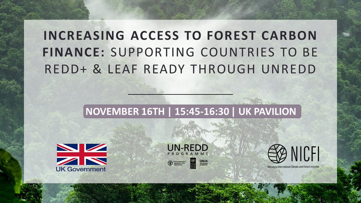 Protecting #forests is integral to ensuring the global #climate emergency is addressed. 

Join us at #COP27 to learn how we are supporting countries to be #REDD+ &amp; LEAF ready.

🗓️16 November 2022
⏰3.45-4.30PM GMT+2, UK Pavilion 
📌youtube.com/watch?v=HlEToV…

#BetterWithForests🌲