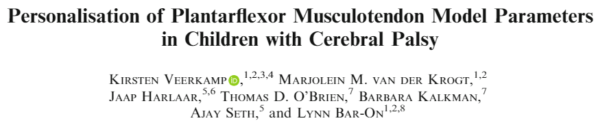 Out now in <a href="/ABMEjournal/">ABME</a>, the result of some great teamwork!🥳 We personalised model parameters to better match musculotendon behaviour during a slow passive stretch for typically developing children and children with cerebral palsy. Find out more here ➡️ rdcu.be/cZLof
