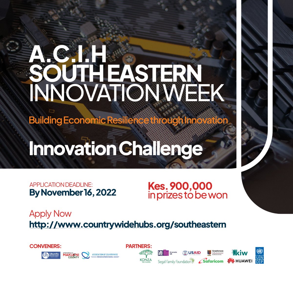 📢APPLICATION DEADLINE for the <a href="/CountrywideHubs/">Association of Countrywide Innovation Hubs</a>  <a href="/acih_s_eastern/">ACIH.S.Eastern</a> #InnovationChallenge is TODAY!  To apply click the link👉 countrywidehubs.org/southeastern 
<a href="/MakueniHub/">Makueni Tech and Innovation Hub</a> <a href="/ubunifumachakos/">Ubunifu Hub Machakos</a> and partners  seek to tap into innovative solutions to the economic challenges in the region.