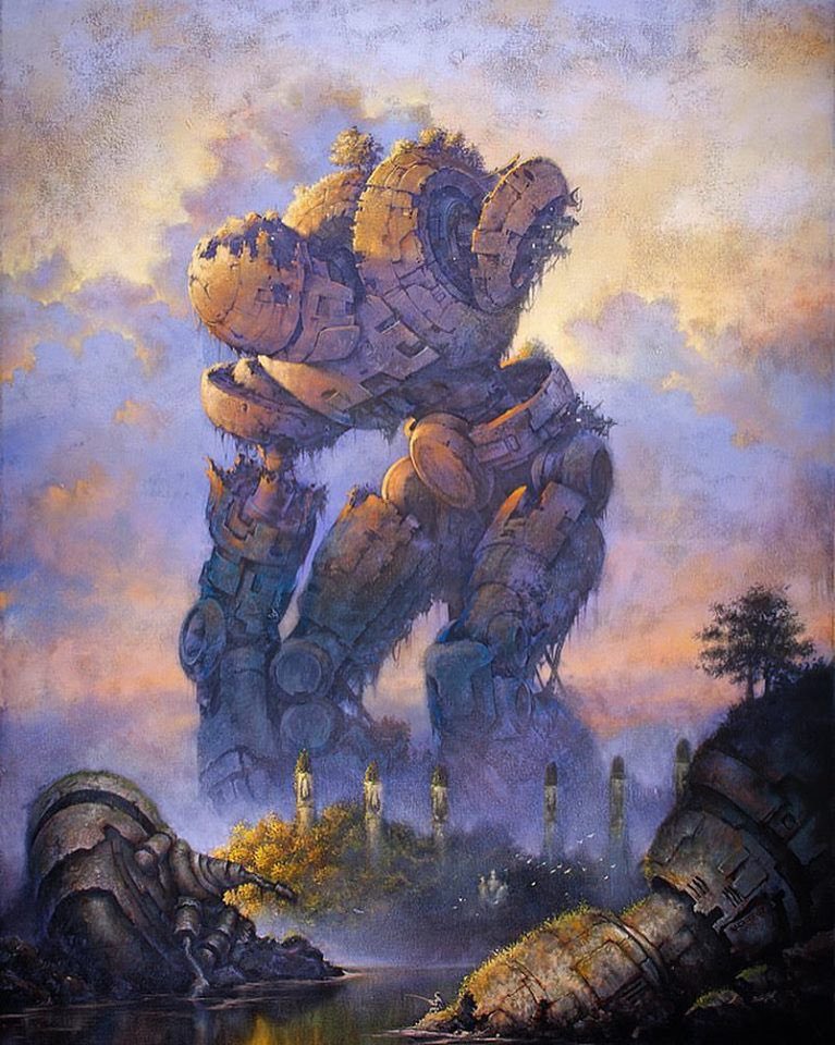 manumanito's tweet photo. Es inevitable ver las referencias en obra de Racrufi con edificios icónicos de la capital fusionado con androides y robots, maquinas y gigantes en donde la historia queda como un viso, un cable suelto que invita a que divaguemos para saber como llegamos a estas escenas… https://t.co/tmPUaLvk1O