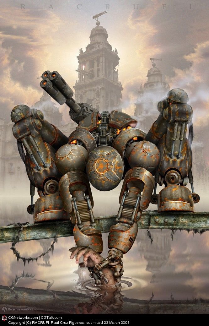 manumanito's tweet photo. Es inevitable ver las referencias en obra de Racrufi con edificios icónicos de la capital fusionado con androides y robots, maquinas y gigantes en donde la historia queda como un viso, un cable suelto que invita a que divaguemos para saber como llegamos a estas escenas… https://t.co/tmPUaLvk1O