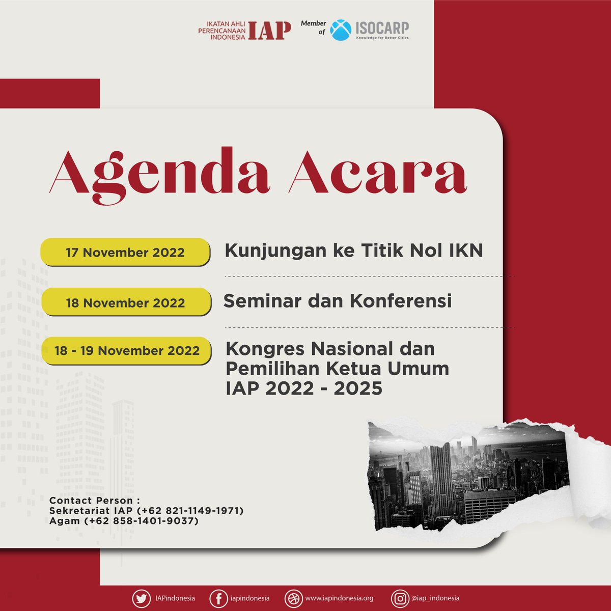 KONGRES NASIONAL IAP KE-XIII

"MEMBANGUN NUSANTARA SECARA TERENCANA DI ERA VUCA"

📅 17-19 November 2022
🚩 Hotel Grand Senyiur, Kota Balikpapan

Ikuti terus updatenya dan sampai jumpa!