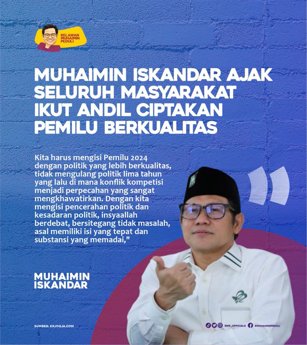 JurnasdotcomX's tweet photo. Pemilu yang berkualitas akan melahirkan pemimpin yang berkualitas pula

#CakImin #GusMuhaimin #Muhaimin #MuhaiminIskandar #Capres2024 #Pilpres2024 https://t.co/ng6sdnYnlJ