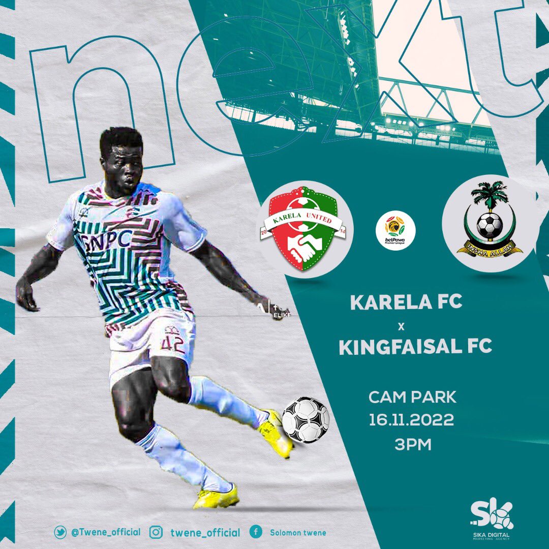 SikaDMA's tweet photo. Karela United FC will look to continue fine form at home against King Faisal FC.
@Twene_official has been in fine form and would relish a continuation.
#SDMA || #WeBrandTheAthlete ll #ST42 https://t.co/X8hHvChGAo