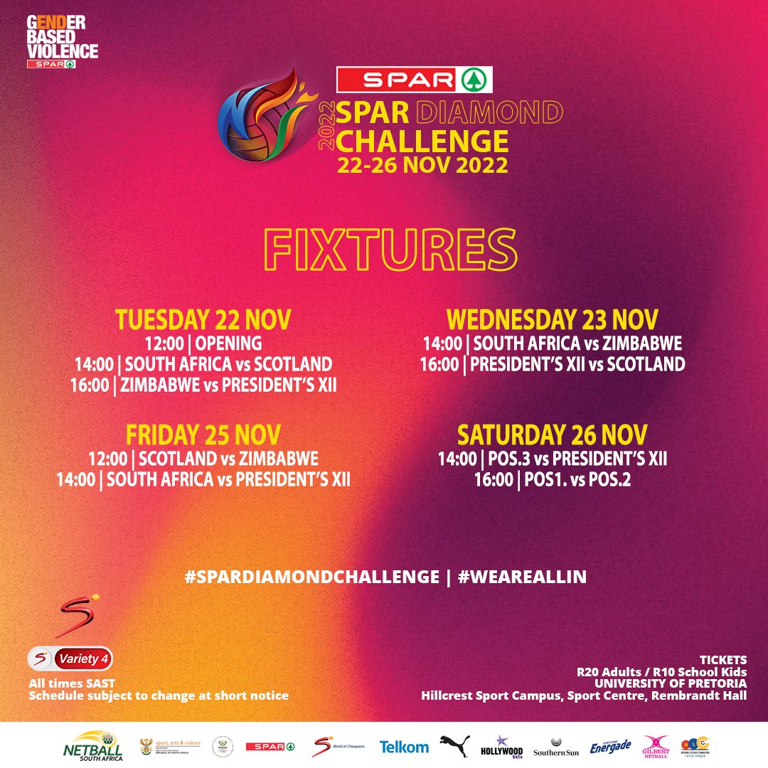 Netball South Africa (@netball_sa) on Twitter photo ๐
๐๐๐๐๐๐๐ ๐๐๐๐๐๐-๐๐ ๐๐
๐๏ธ Join us at Rembrandt Hall in Pretoria
๐๏ธ R20 Adults // R10 School Kids
๐บ Watch it LIVE on <a href="/SuperSportTV/">SuperSport ๐</a> Variety 4 (Channel 209) 
๐ฟ๐ฆ๐ด๓ ง๓ ข๓ ณ๓ ฃ๓ ด๓ ฟ๐ฟ๐ผ
#SPARDiamondChallenge | #SPARProteas | #WeAreAllIn ๐
๐๐๐๐๐๐๐ ๐๐๐๐๐๐-๐๐ ๐๐
๐๏ธ Join us at Rembrandt Hall in Pretoria
๐๏ธ R20 Adults // R10 School Kids
๐บ Watch it LIVE on <a href="/SuperSportTV/">SuperSport ๐</a> Variety 4 (Channel 209) 
๐ฟ๐ฆ๐ด๓ ง๓ ข๓ ณ๓ ฃ๓ ด๓ ฟ๐ฟ๐ผ
#SPARDiamondChallenge | #SPARProteas | #WeAreAllIn
