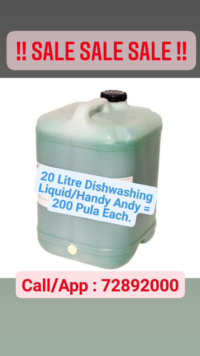 Gabz and Surrounding Areas we have the cheapest Detergents available for you.

We also have Pine Gel, Hand Soap, Tile Cleaner, Tile Stripper, Degreaser, Car Shampoo, Hydrochloric Acid etc

Free Delivery in Gabz and 50 bucks Delivery fee for Surrounding Areas.

Call/App : 72892000