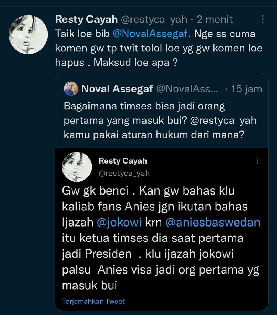 Akun restycayah itu hanya gunakan Islam sebagai tameng untuk mencaci, menghina dan merendahkan orang lain.
Dia bukan sedang mengagungkan Islam, dia sedang merendahkan Islam.
Seorang habib seperti @NovalAssegaf yg usianya mungkin jauh diatasnya saja dikasari dg kata2 kotor.