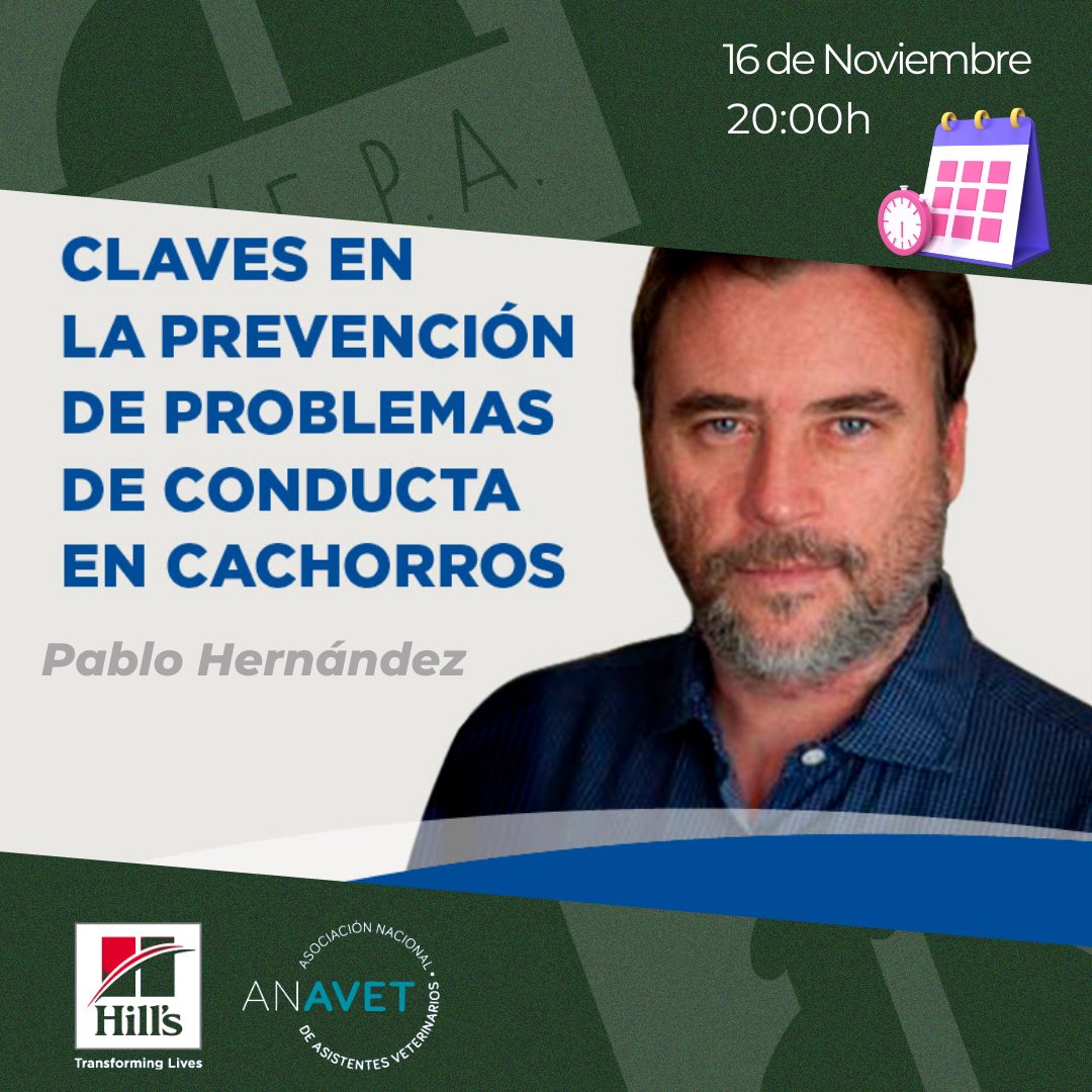 AVEPA_vet's tweet image. Webinar para ATVs online gratuito.
✍ Regístrate en bit.ly/webinaretologi… o a través de nuestro Centro de Aprendizaje de HillsVet.es

#webinarsHills #Comportamientocachorro #WebinarVeterinario #FormacionATV #Veterinaria #FormacionOnline