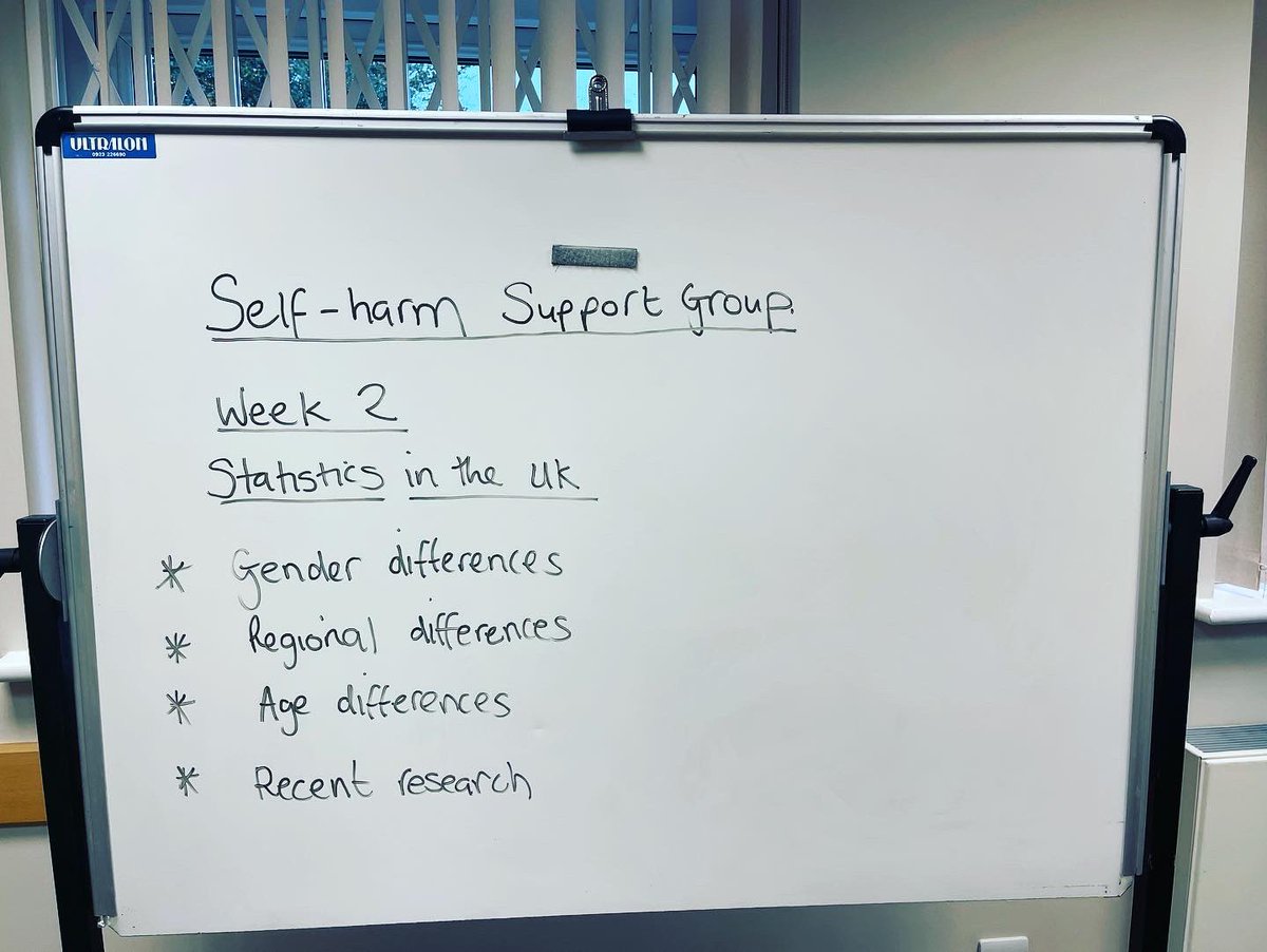 Self-Harm Support Group @DDreimagine 
Week 2: Self-harm statistics in the UK. Some interesting discussions around what stats represent. Particularly around the age demographic.
#selfharmprevention 
#selfharmsupport 
#mentalhealth 
#dualdiagnosis