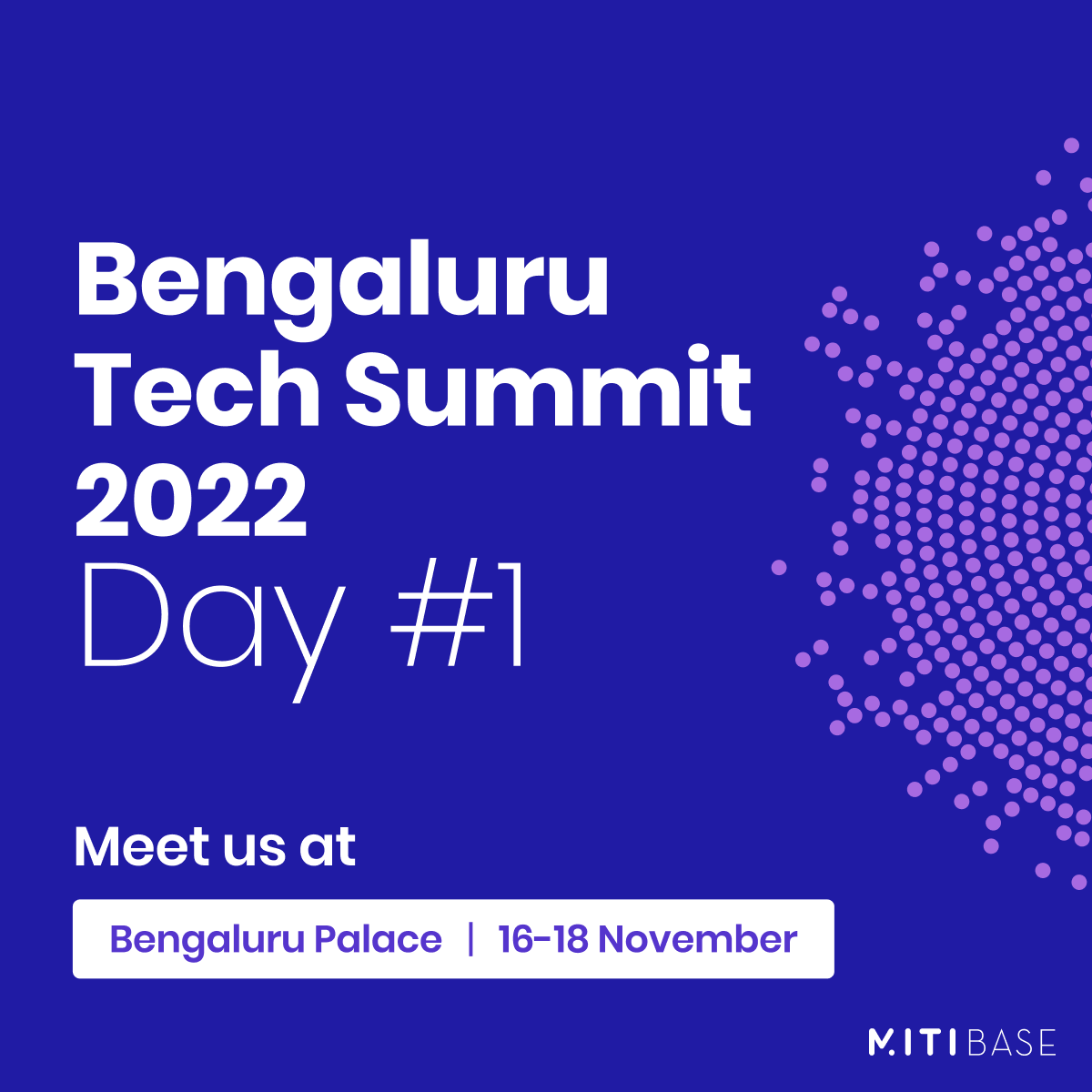 Mitibase's tweet photo. Hello Bengaluru, 

Today is the first day of the 3-day long technology summit organised by the Govt. of Karnataka. 

Are you here?
Let’s meet!

#BTS #TechSummit #Bengaluru #BengaluruTechSummit2022 
#BengaluruTechSummit https://t.co/ETqA7yB9rE