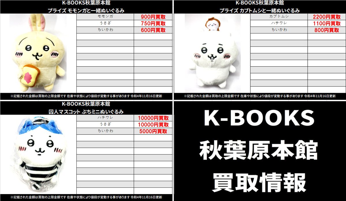 買取情報】 秋葉原本館 ちいかわ モモンガと一緒ぬいぐるみ カブトムシ