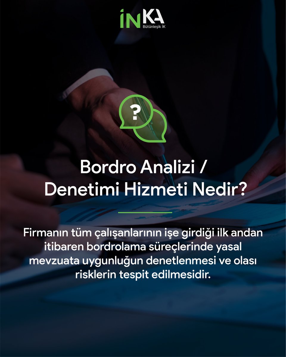 🔎Bordro Analizi / Denetimi Hizmeti Nedir? 

Konuyla ilgili daha fazla bilgiye ulaşmak ve bu hizmeti İNKA'nın uzman ekibinden almak için bizimle iletişime geçebilirsiniz.👉🏻inkaik.com/bordro-analizi…

#inkaik #bütünleşikik #inkainsankaynakları #insankaynaklarıyönetimi #bordroanalizi