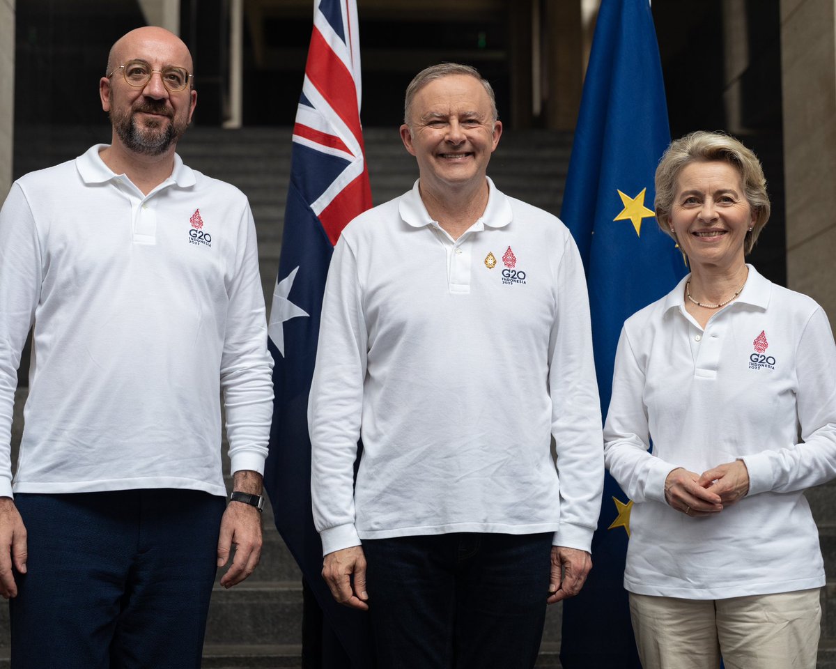 Anthony Albanese (@albomp) on Twitter photo Europe and Australia share a lot in common. It was great to meet with President of the European Council <a href="/CharlesMichel/">Charles Michel</a> and President of the European Commission <a href="/vonderleyen/">Ursula von der Leyen</a> this morning to discuss our shared vision for the future. Europe and Australia share a lot in common. It was great to meet with President of the European Council <a href="/CharlesMichel/">Charles Michel</a> and President of the European Commission <a href="/vonderleyen/">Ursula von der Leyen</a> this morning to discuss our shared vision for the future.