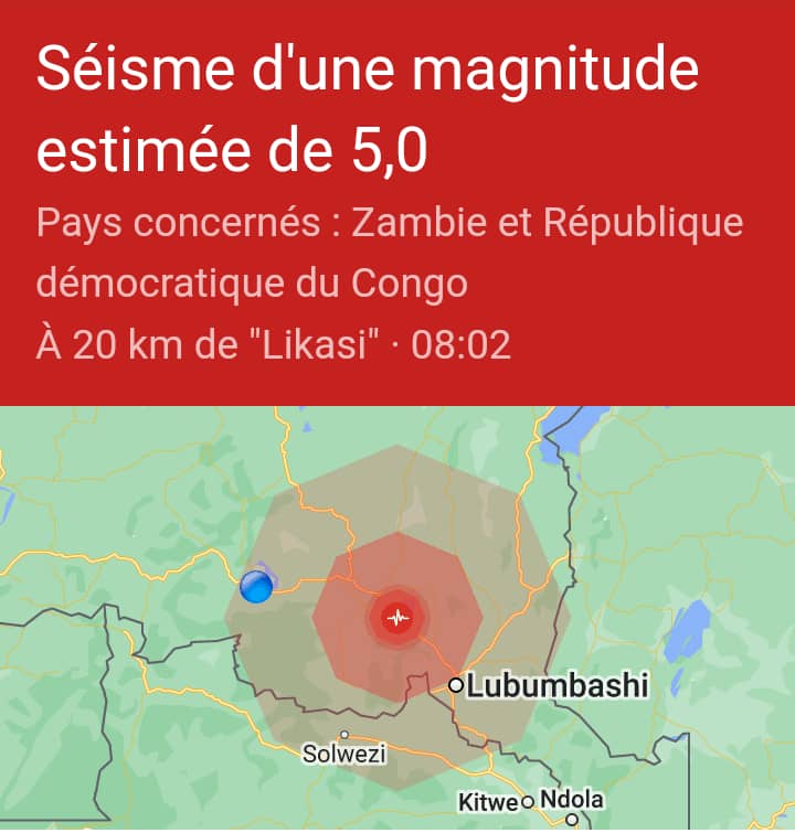 URGENT :
Tremblement de terre, Lubumbashi aussi touché légèrement pendant près de 75 secondes !