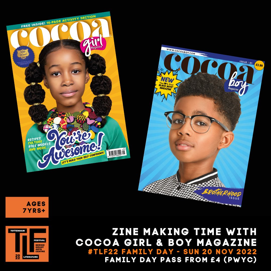 Bernie Grant Arts Centre (@bgartscentre) on Twitter photo #TottenhamLiteratureFestival
Zine-making Time
Sun 20 Nov | 14:00 – 16:00 | The Hub
Come & busy your hands in zine making w/ award-winning <a href="/cocoagirlmag/">cocoagirlmag</a>. This workshop is open to children 6yrs+ & accompanying adults.
More info & 🎟 : ow.ly/tQOh50LFkuA #tlf22 #bgac #TottenhamLiteratureFestival
Zine-making Time
Sun 20 Nov | 14:00 – 16:00 | The Hub
Come & busy your hands in zine making w/ award-winning <a href="/cocoagirlmag/">cocoagirlmag</a>. This workshop is open to children 6yrs+ & accompanying adults.
More info & 🎟 : ow.ly/tQOh50LFkuA #tlf22 #bgac