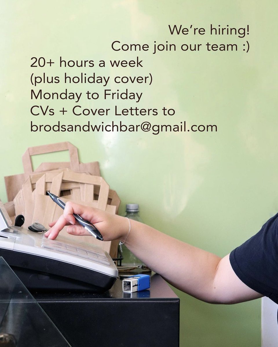 • W E ‘ R E  H I R I N G • 

We’re hiring! Come join our team :)

20+ hours a week, plus holiday cover.
(Monday-Friday)
Please send your CV and cover letter to brodsandwichbar@gmail.com

#leeds #leedsfoodie #leedsfood #eeeeats #job #work #hiring #leedsindependents